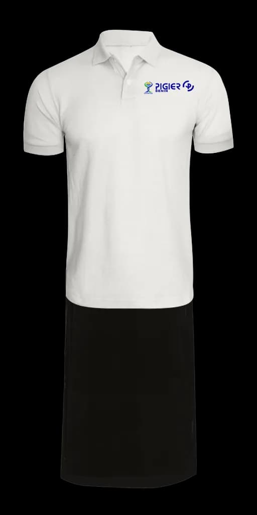 Tenue polo DECOGEF femme : polo beige à écussons et jupe noire