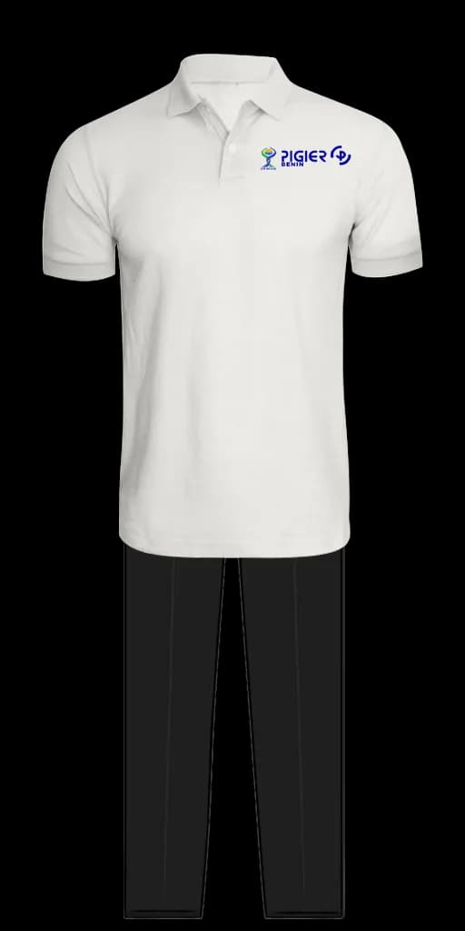 Tenue polo DECOGEF homme : polo beige à écussons et pantalon noir